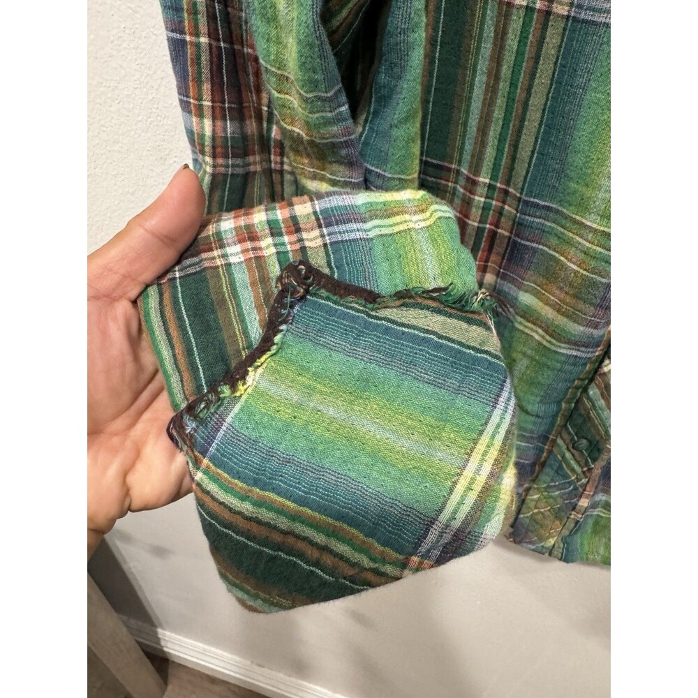 Diesel Green Plaid Western Snap Shirt size M men cowboy cotton fringe seams vtg - Picture 5 of 9